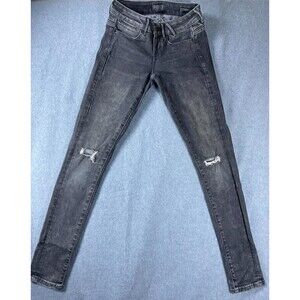 Guess Jeans Women's 24 Gray Denim Stretch Distressed Mid-Rise Skinny Leg Jegging
